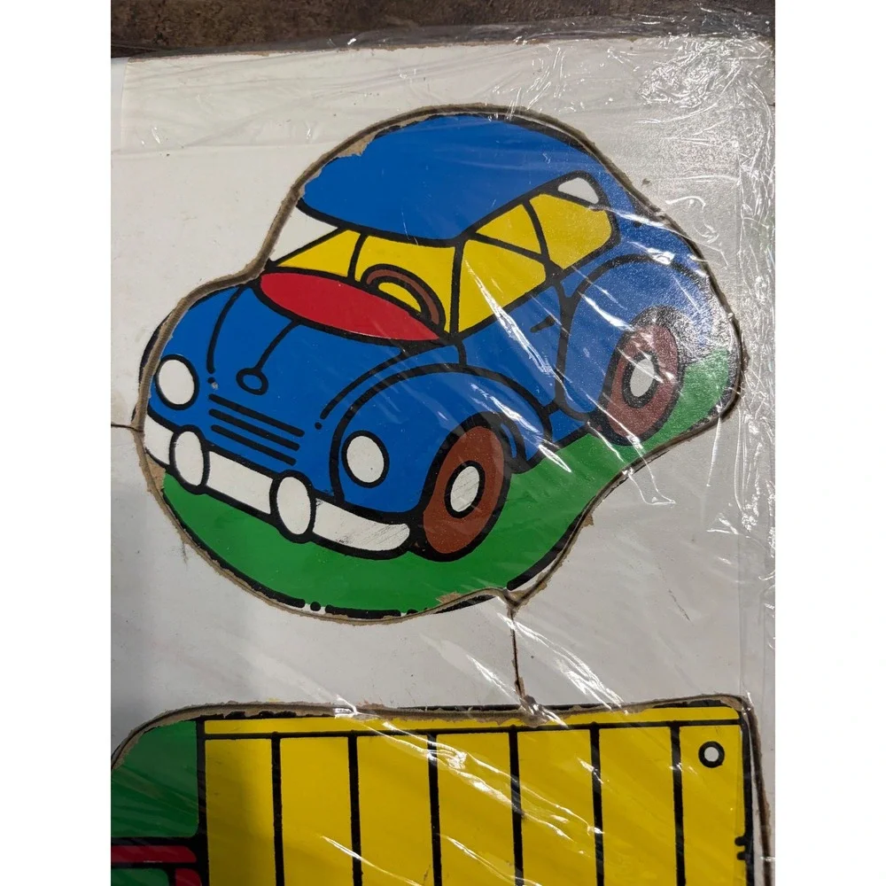 Vintage Playskool Wooden Puzzle‎ Things With Wheels 180-04 4 Piece USA Made